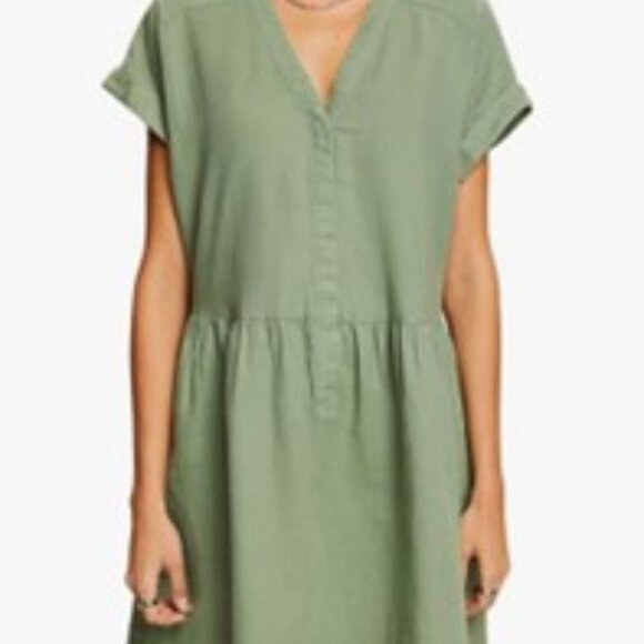 khaki /olive linen blend tunic dress pull on Briggs New York size medium - Picture 5 of 14